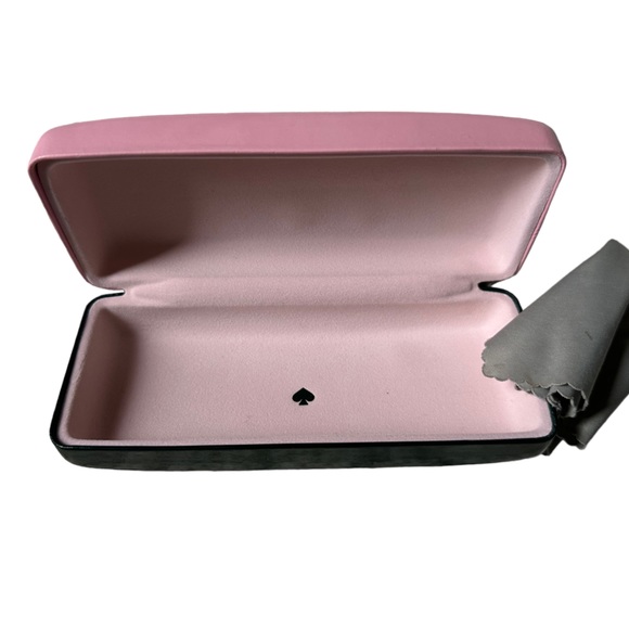 kate spade ♠️ Hard Shell Eyeglass Sunglass Case Pink & Hunter Green Lens Cloth - Picture 2 of 7